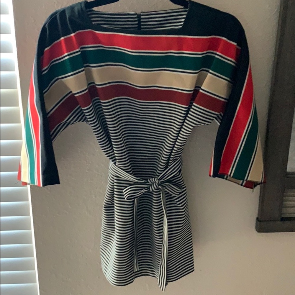 Vintage Tunic Caftan Striped Tie-Waist Multi Color